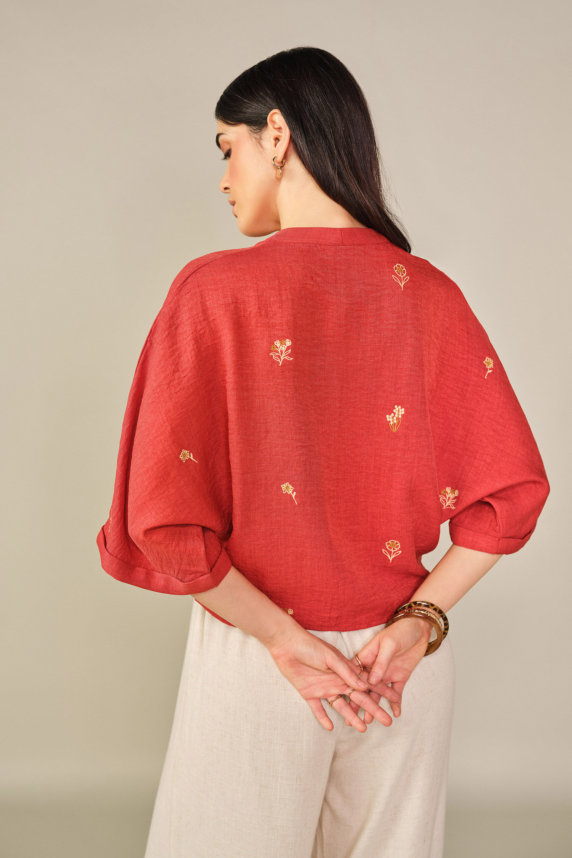 Embroidered Top in Rust, Rust, image 6